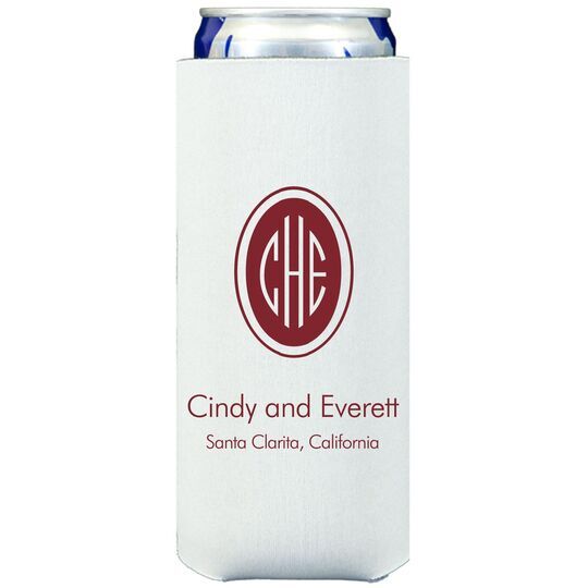 Outline Shaped Oval Monogram with Text Collapsible Slim Koozies